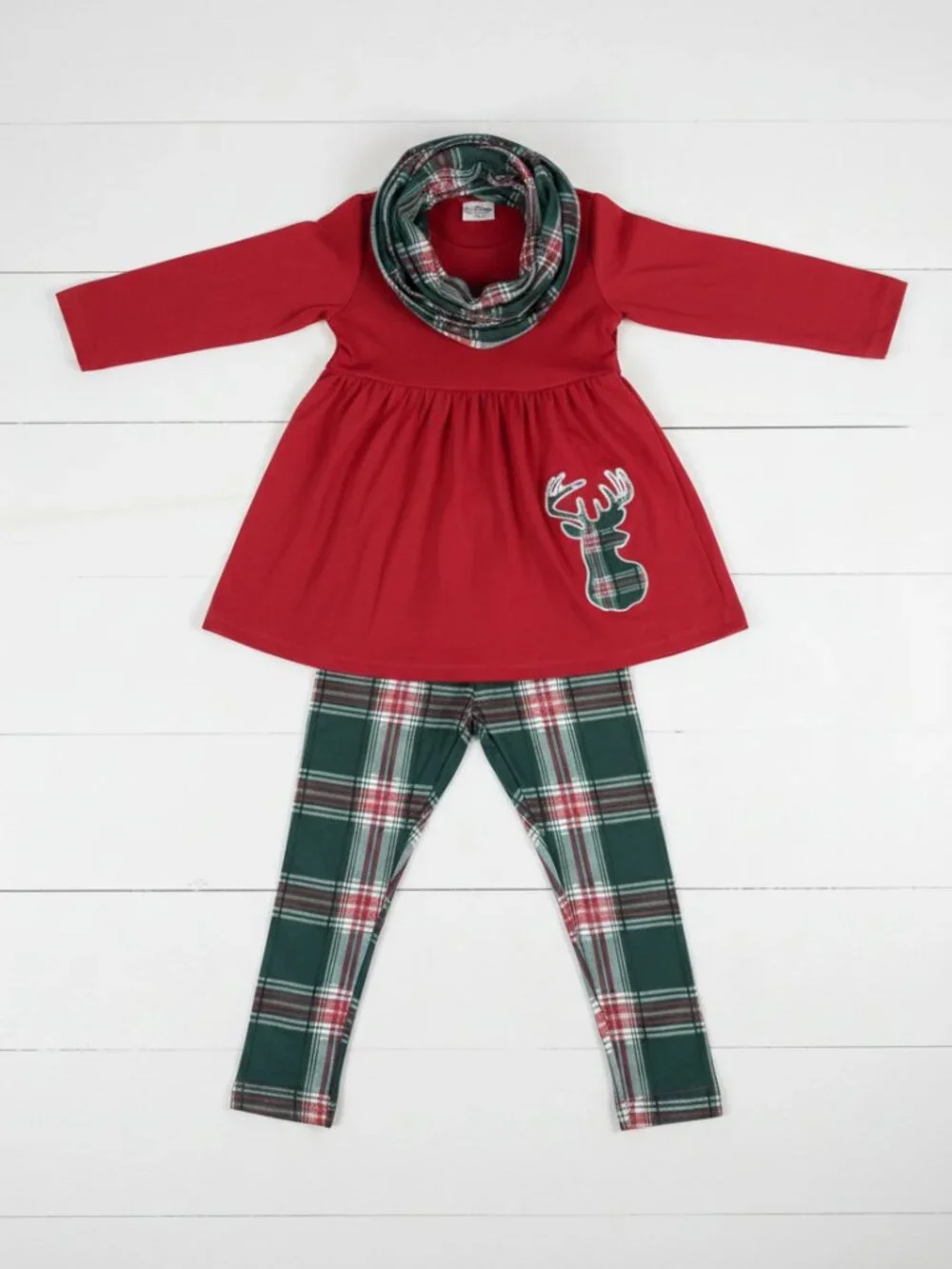 Red & Green Tartan Plaid 3 Piece Outfit, girls